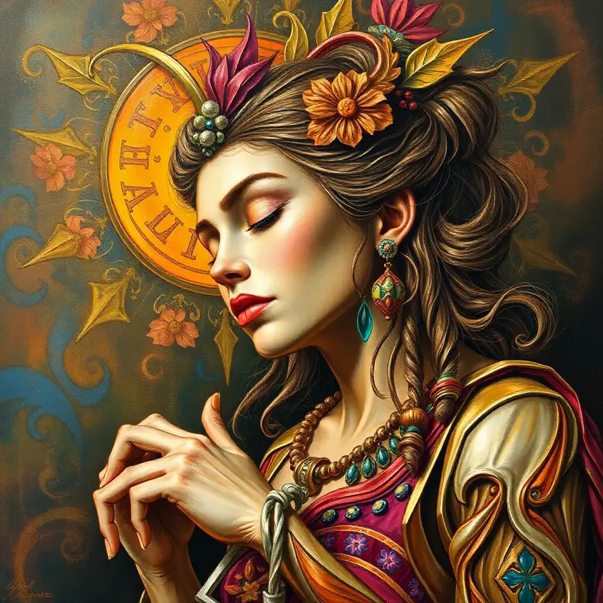 Artistic portrait of a woman with floral hair ornaments in an Art Nouveau style - FreeImagesAI