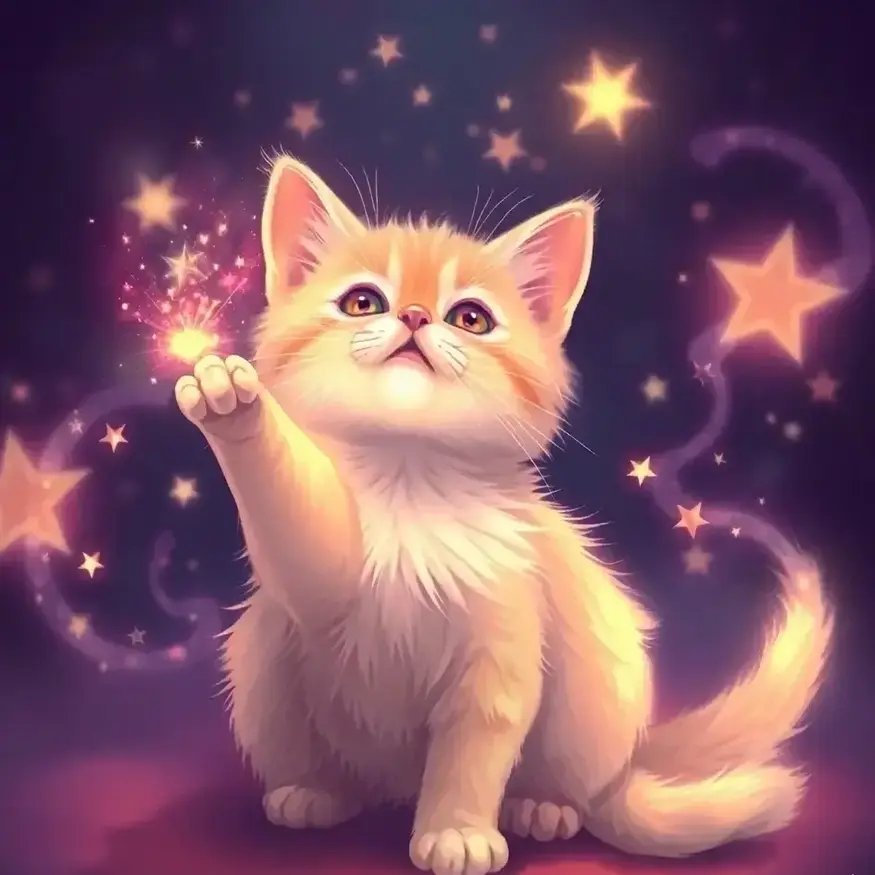 Ginger kitten reaching for magic stars - FreeImagesAI